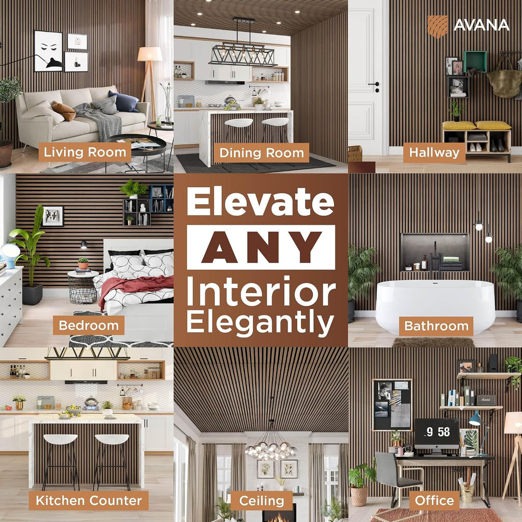 Avana Acoustic Wood Wall Panels – 93.2x11.25 Inch Panels – Fits 94x12 Layout – Smoke Walnut Acoustic Panels 4 PCs – Wall Panels for Interior Wall Decor for Homes, Offices – Wood Panels for Wall