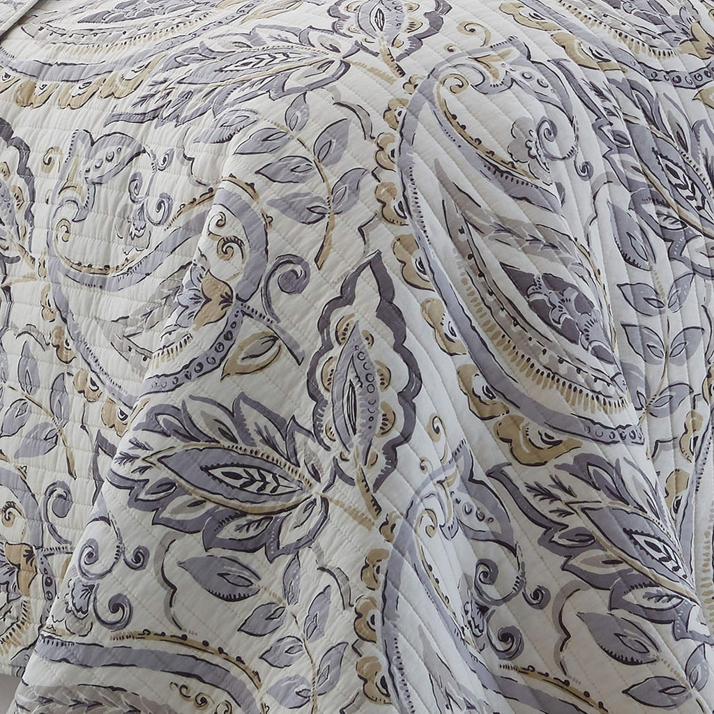 Levtex Home - Tamsin Grey Quilt Set - King Quilt + Two King Pillow Shams - Modern Paisley - Grey Taupe Off-White - Quilt Size (106x92in.) and Pillow Sham Size (36x20in.) - Reversible - Cotton