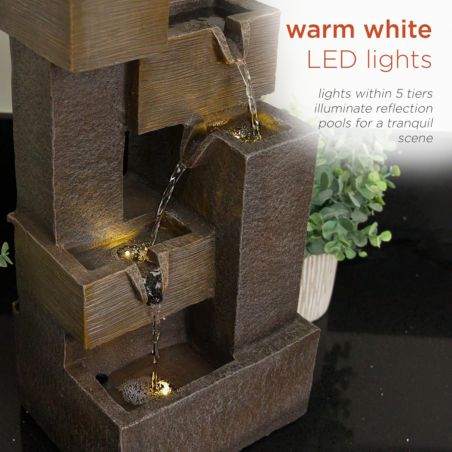 Alpine Corporation ZDQ110 19' Indoor/Outdoor Multi-Tier Water Fountain with LED Lights – Cascading Waterfall Feature for Gardens, Patios, Yards, and Home Décor, Gray