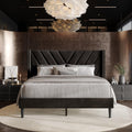 Twin Platform Bed Frame with Chevron-Stitched Wingback Headboard, Velvet Upholstery, No Box Spring Needed, Easy Assembly, Brown