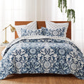 Levtex Home - Laure Indigo Quilt Set - King Quilt and Two King Shams - Floral - Indigo, Blue and White - Quilt (106x92in.) and Shams (20x36in.) - Reversible - Cotton