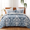 Levtex Home - Laure Indigo Quilt Set - Twin Quilt and One Standard Sham - Floral - Indigo, Blue and White - Quilt (68x86in.) and Sham (20x26in.) - Reversible - Cotton