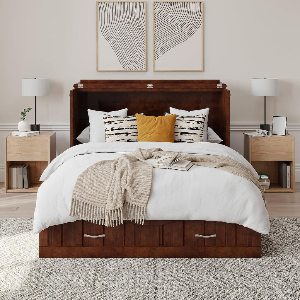 AFI, Southampton Murphy Bed Chest Full with 6' Mattress, Built-in USB Charger & Storage Drawer, Walnut