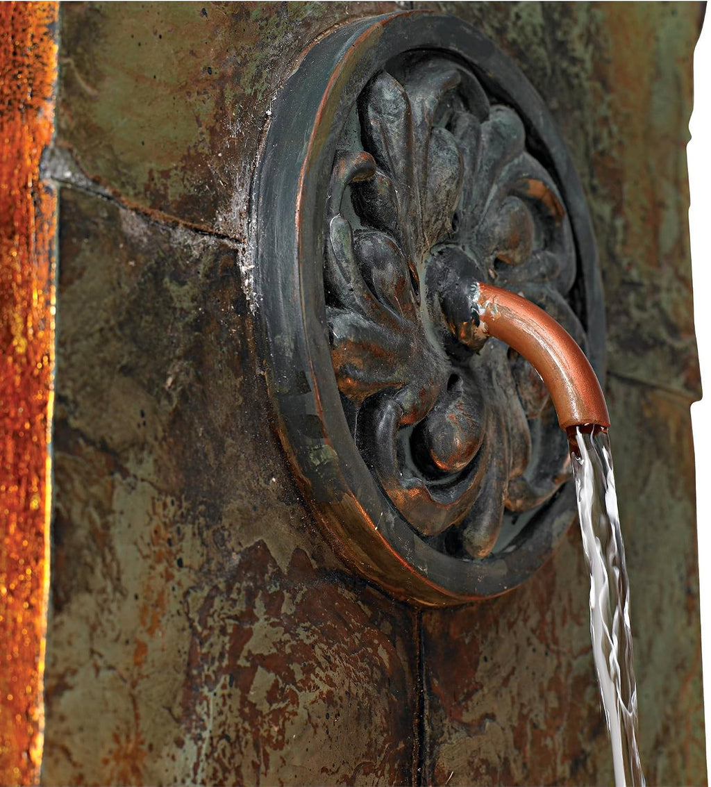 Ibizi 33' High Large Rustic Traditional Indoor Outdoor Decor Faux Stone Wall Fountain with Light LED Waterfall Iron Scroll Water Feature for Outside Garden Patio Yard Backyard Porch - John Timberland
