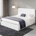 Allewie Full Size Dutch Velvet Upholstered Platform Bed Frame/Vertical Channel Tufted Adjustable Headboard/Low Profile Bed Frame/No Box Spring Needed/Easy Assembly/White