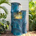 Ceramic Outdoor Water Fountain with LED Lights, 25.5' H 3-Tier Bamboo-Style Water Feature with Tropical Leaf & Dragonfly Texture, Soothing Cascading Waterfall for Garden Patio Yard Oasis