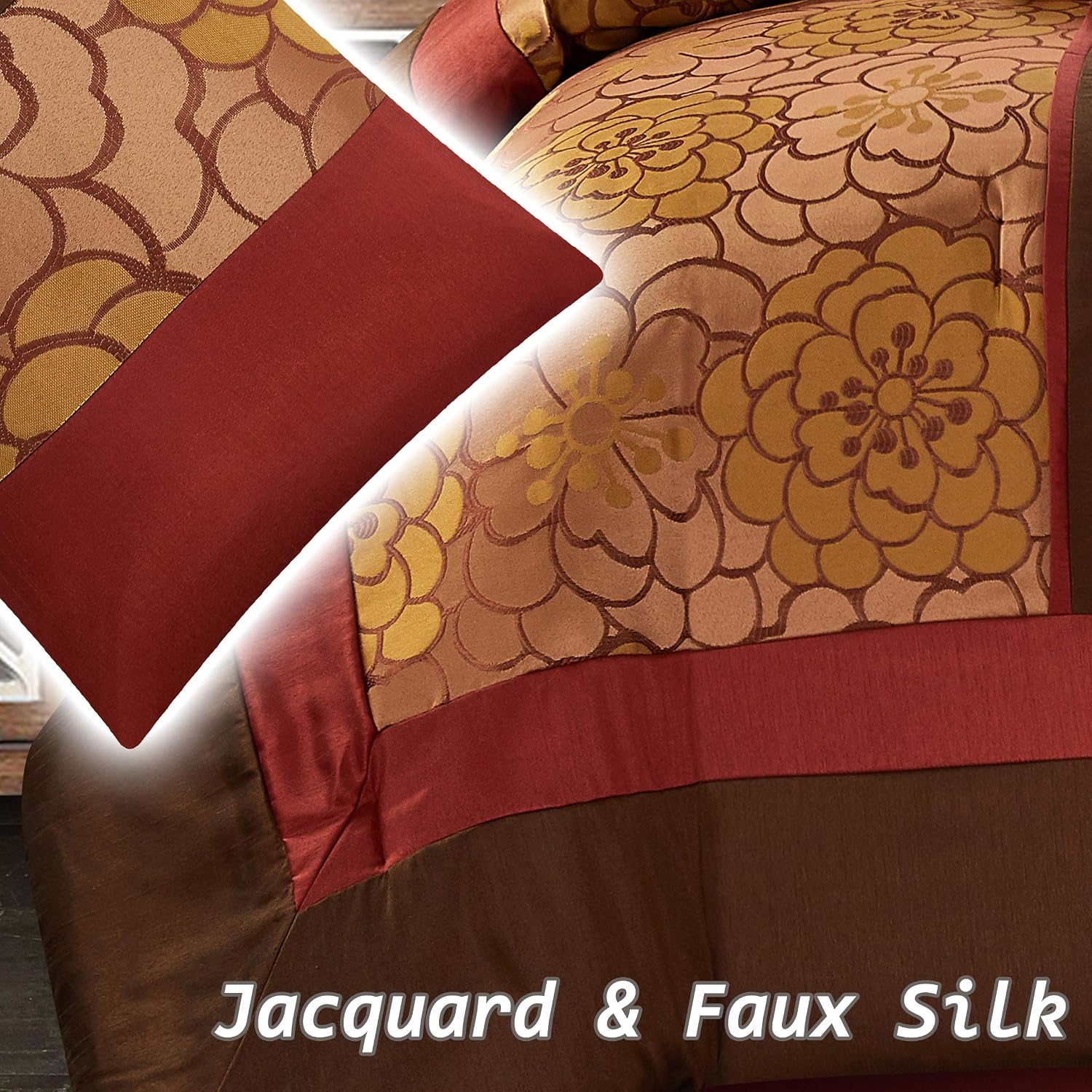 Stratford Park Red/Brown Comforter Sets King Size, 7 Piece, Home Decor, Premium Lightweight Microfiber, All Season Bedding Set, Matching Bedskirt, Pillows & Shams