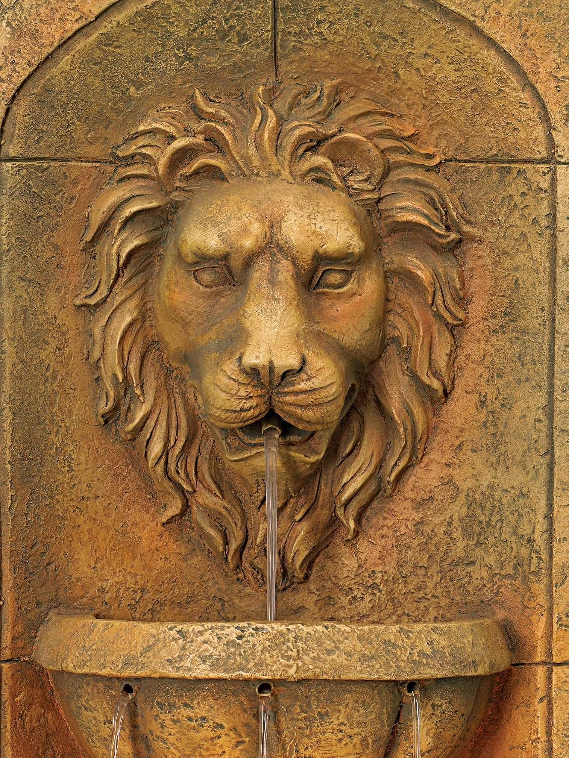Royal Lion Head 29 1/2' High Large Italian Indoor Outdoor Decor Faux Stone Wall Fountain with Light LED Statue Waterfall Tiered Water Feature for Outside Garden Patio Yard Backyard - John Timberland