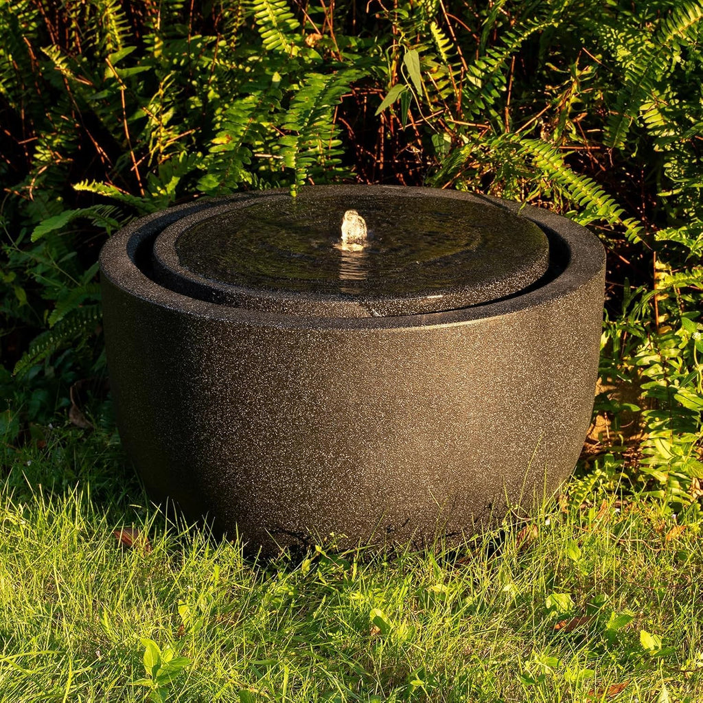 12.60' H Outdoor Water Fountain Made with Eco-Friendly Recyclable Materials, Polyethylene Round Bubbler Water Fountain Outdoor, Garden Decor with LED Light for Patio, Porch, Backyard (12.60')