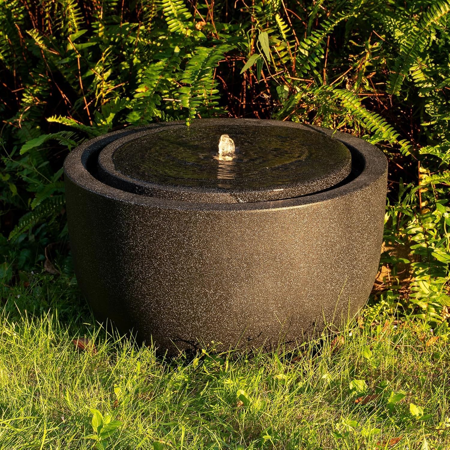 12.60' H Outdoor Water Fountain Made with Eco-Friendly Recyclable Materials, Polyethylene Round Bubbler Water Fountain Outdoor, Garden Decor with LED Light for Patio, Porch, Backyard (12.60')
