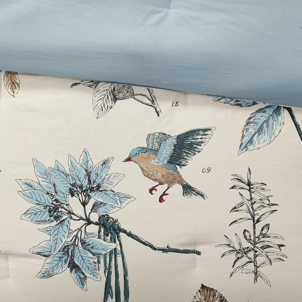 Madison Park Quincy Cozy Comforter Nature Scenery Design - All Season Bedding, Matching Bed Skirt, Decorative Pillows, Quincy, Leaf & Bird Khaki King(104'x92') 7 Piece