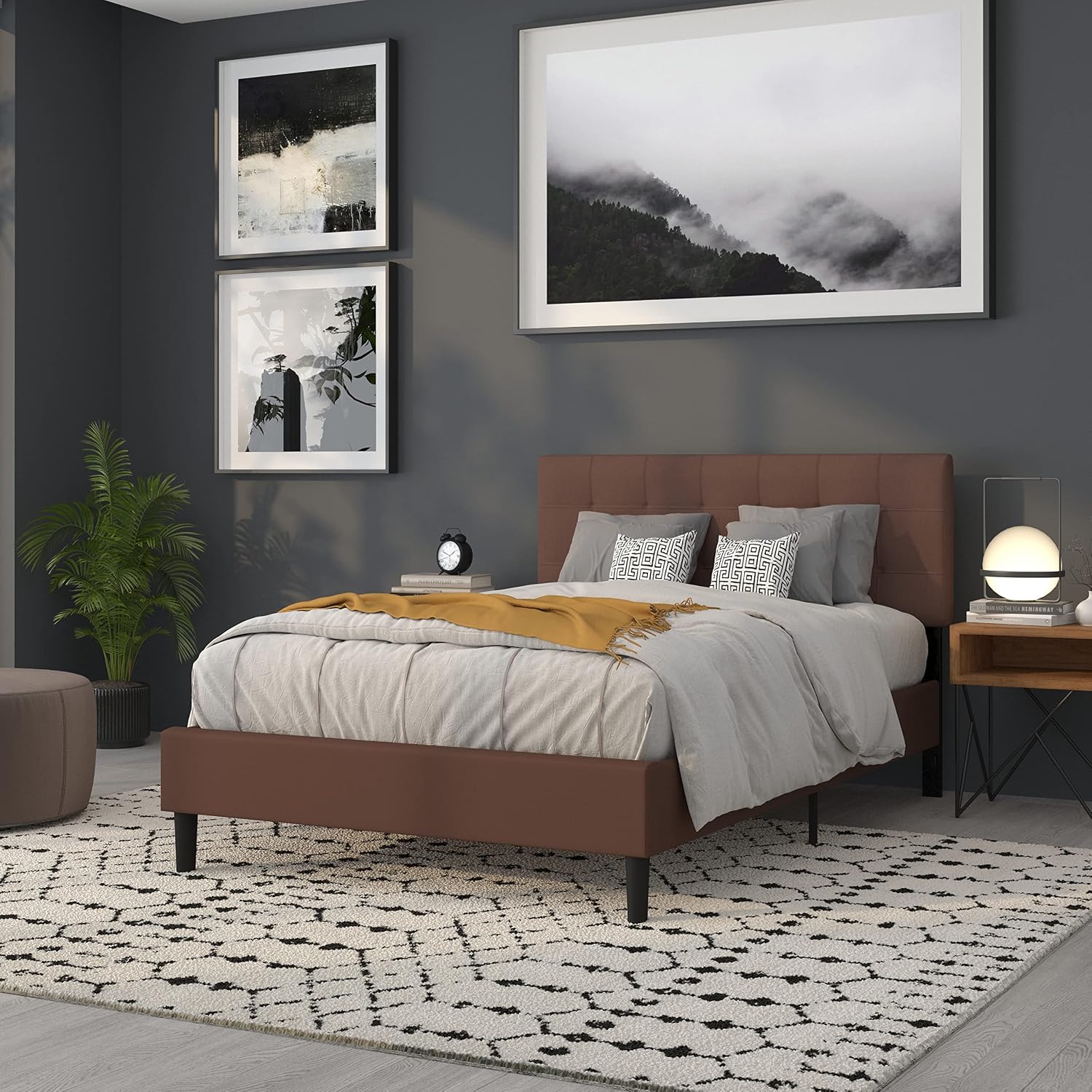 Flash Furniture Bedford Tufted Upholstered Full Size Headboard in Dark Brown Fabric