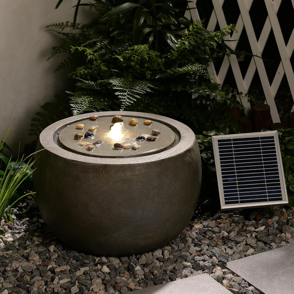 Tankana Solar Water Fountain Outdoor Garden Bubbler Water Feature Fountains Solar Powered with Pebbles for Patio Deck Yard Home Decor Gray, 18 'L x 18' W x 11.5' H