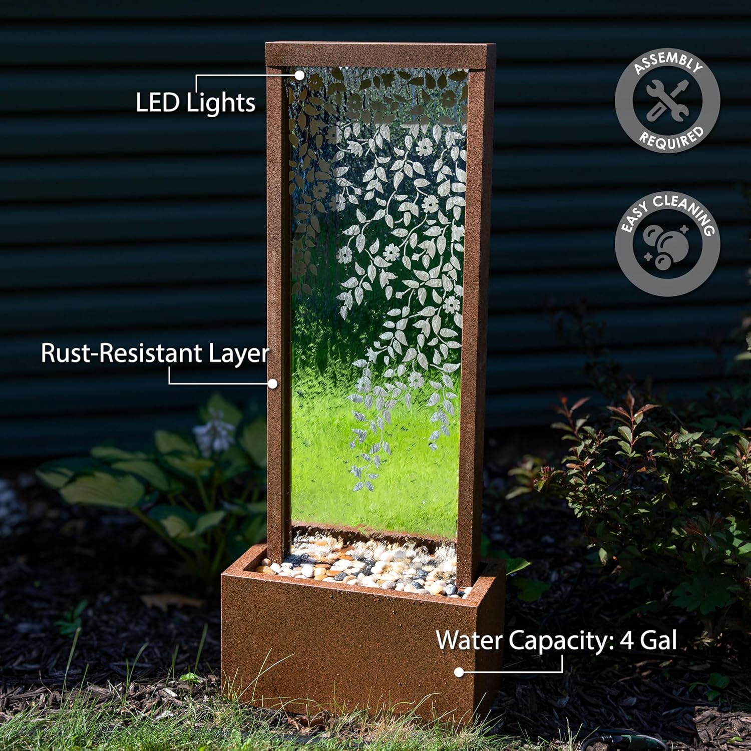Sunnydaze Wisteria Vines Outdoor Water Fountain with Lights - 47.25-Inch - Zinc Metal - Includes Warm White LED Lights