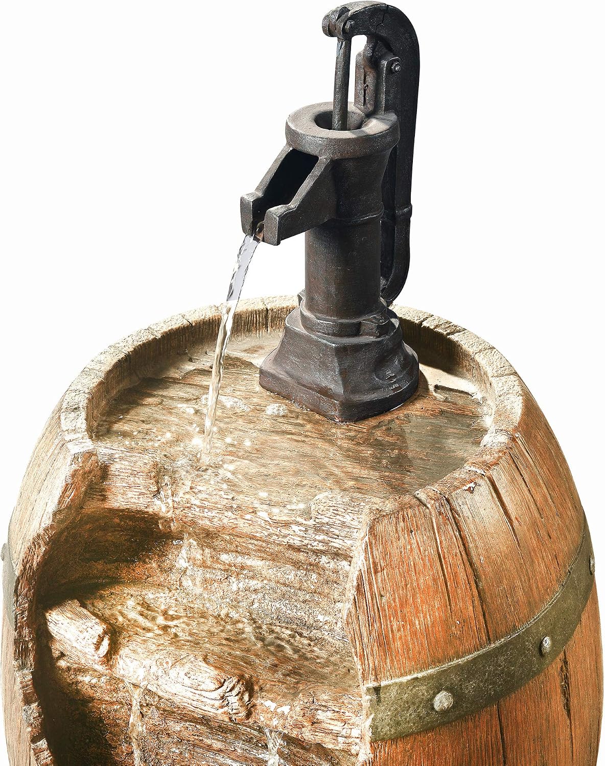 Teamson Home Vintage Barrel Waterfall Fountain with Pump for Outdoor Patio Garden Backyard Decking, 33 Inch Height, Wood