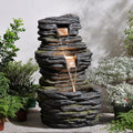 3 Tier Cascading Rock Water Fountain Outdoor Garden,28.74' H Natural Look Outdoor Fountains and Waterfalls with LED Lights for Patio, Deck, Porch, Backyard, Outside and Indoor Home Decor