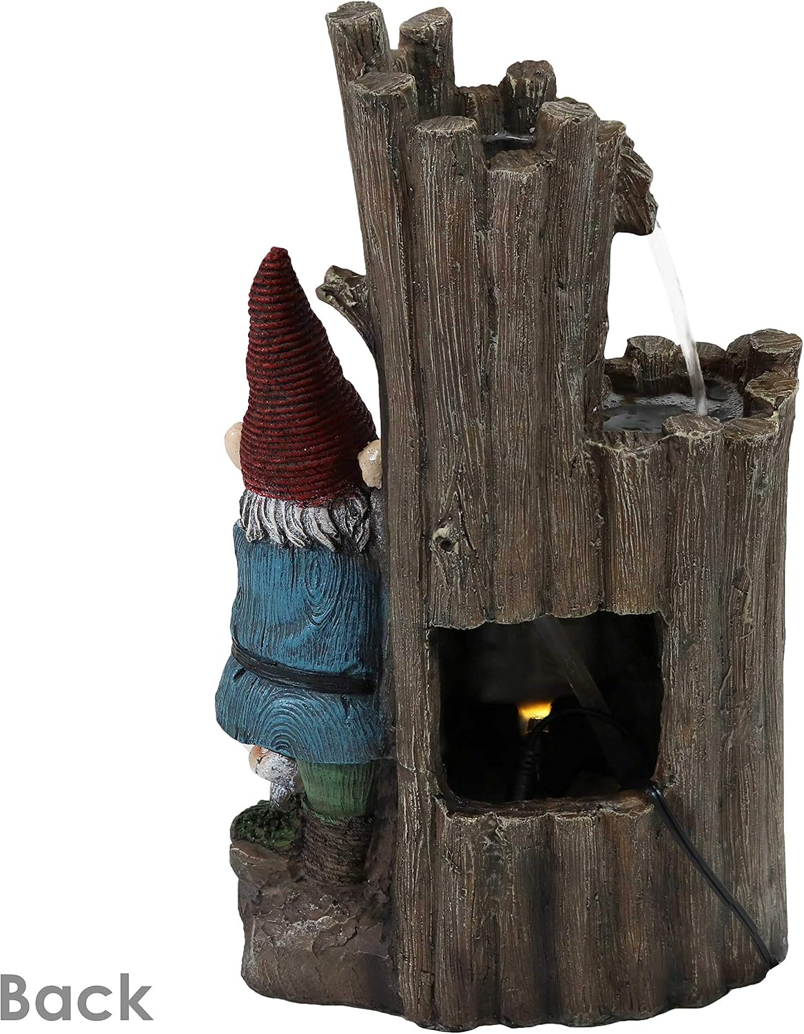 Sunnydaze Resting Gnome Outdoor Water Fountain with LED Light - Gnome Garden Fountain for Patio, Backyard or Deck - 17' High