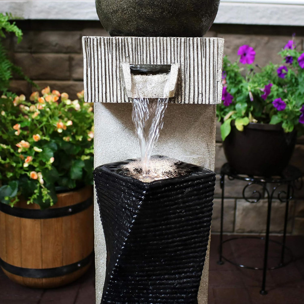 Sunnydaze Modern Artistry 35-Inch Outdoor Water Fountain - LED Lights - Electric Submersible Pump with Adjustable Flow