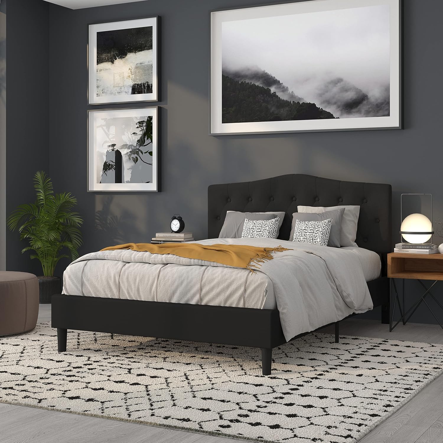 Flash Furniture Cambridge Tufted Upholstered Queen Size Headboard in Black Fabric