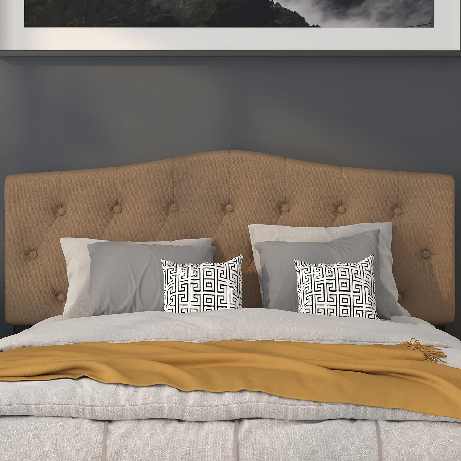 Flash Furniture Cambridge Tufted Upholstered Queen Size Headboard in Dark Brown Fabric