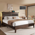 Lifezone Wood Queen Bed, Solid Wood Bed With Tall Headboard, American Vintage Design, Queen Bed With Charging Station & RGB LED, Wood Slats Support, Noise-Free, Sturdy Structure, Easy Assembly, Walnut