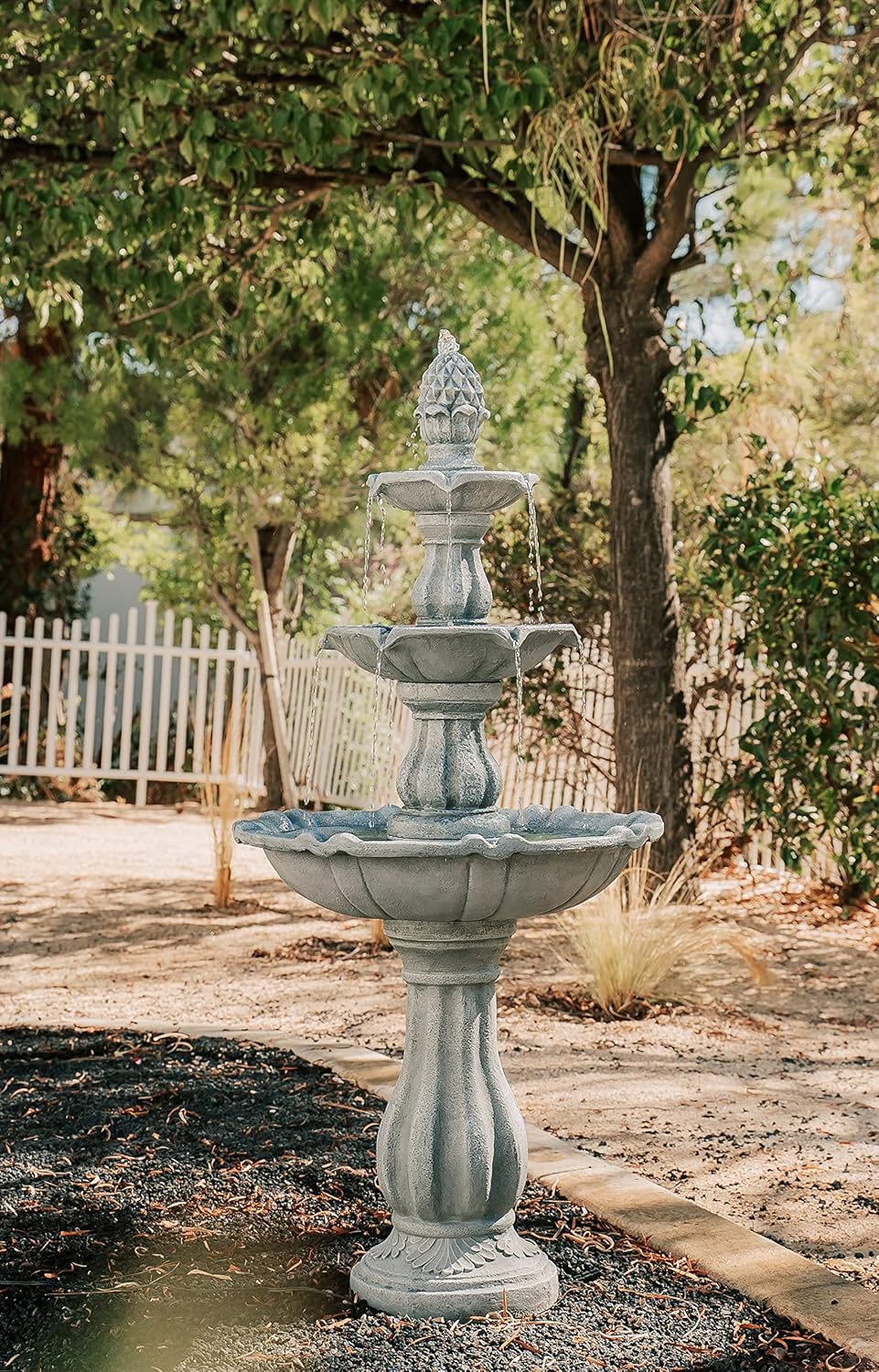 XBrand 51' 3-Tier Outdoor Freestanding Waterfall Fountain with Pump and Pineapple Finial, Gray