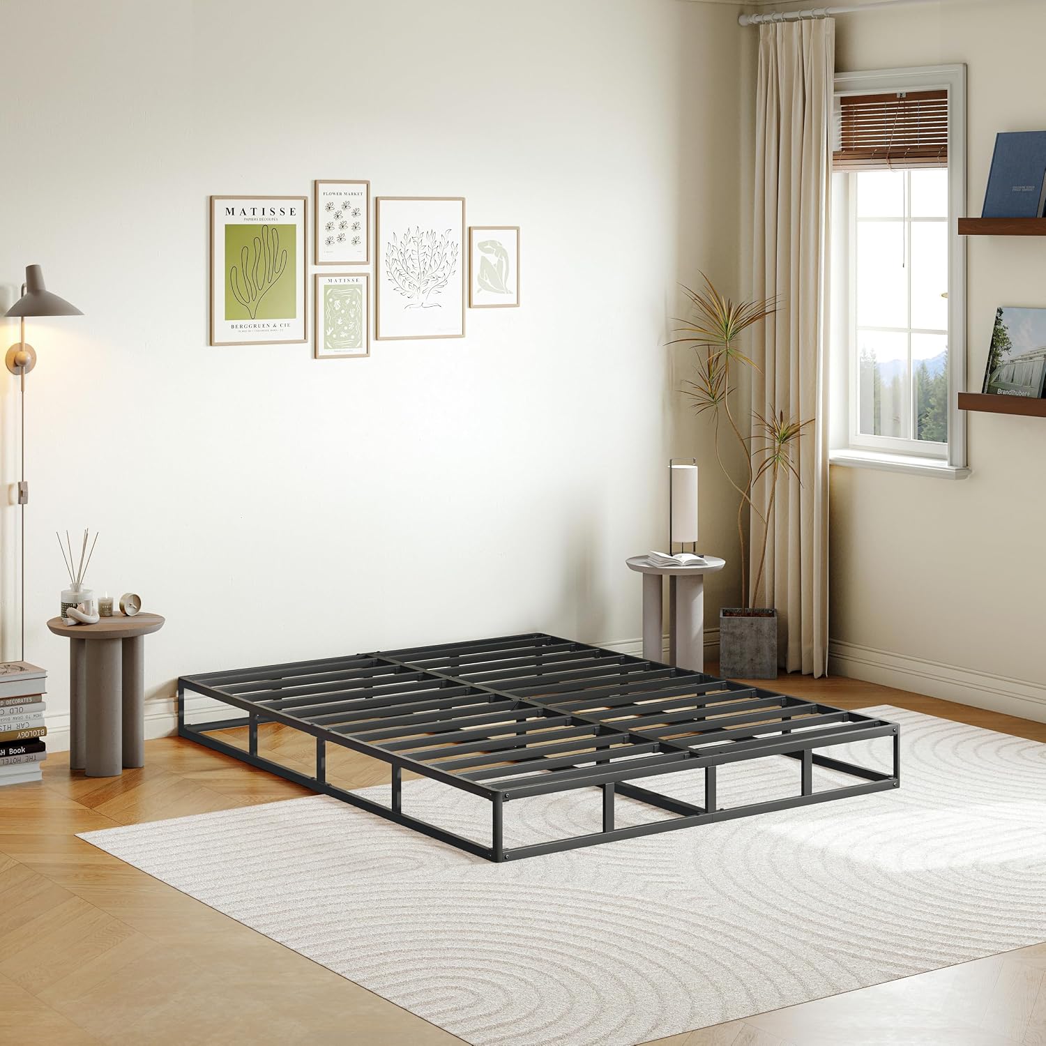 6-inch Metal Iron Mattress Foundation,Spring Box,Noise-Reducing Anti-Slip Design,Removable Fabric Cover,Tool-Free Assembly (Queen (U.S. Standard))