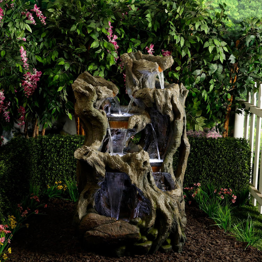Alpine Corporation WIN1398 Outdoor Cascading Willow Tree Floor Fountain with Cool White LED Lights, 53' Tall