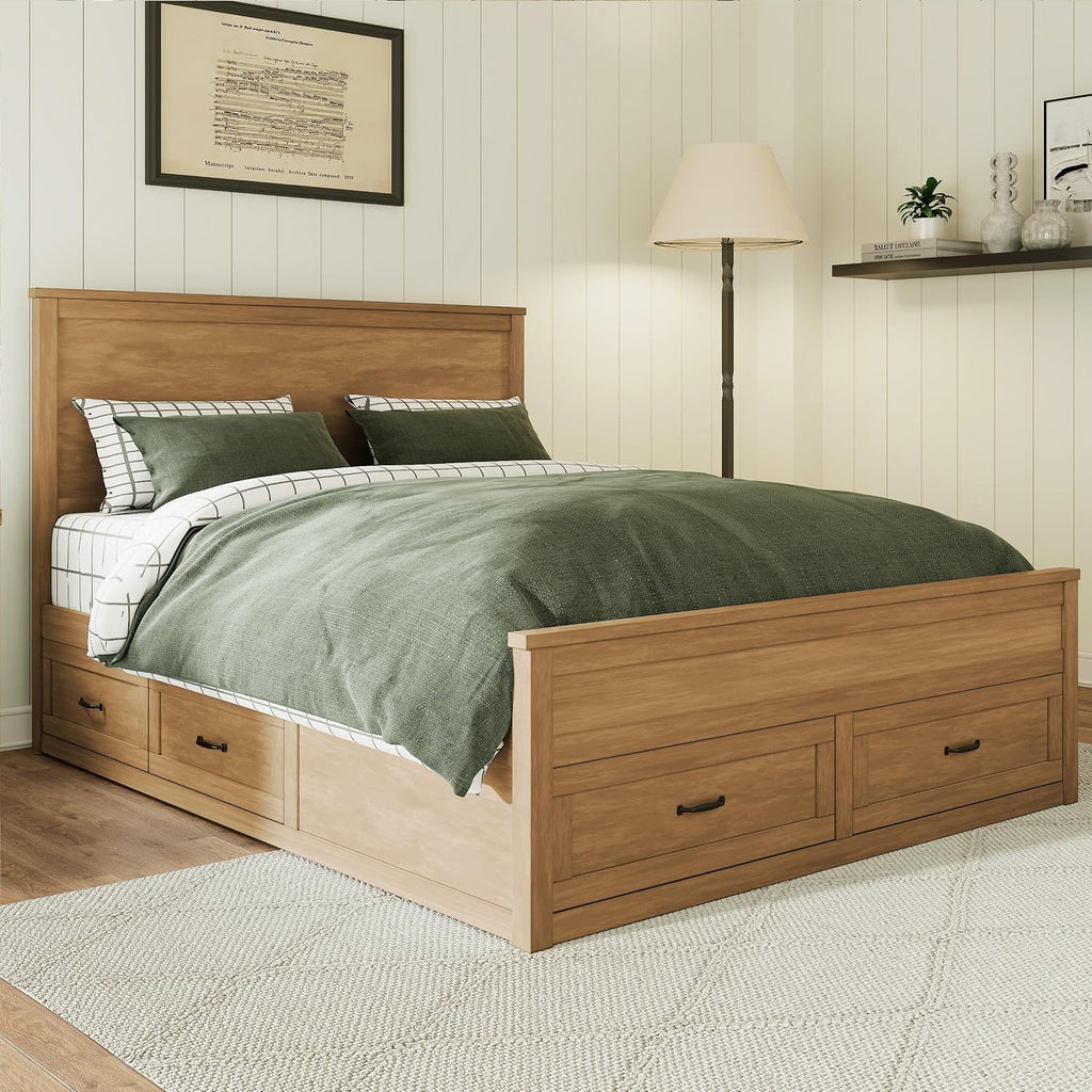 VilroCaz Modern Queen Size Platform Bed with 6 Drawers, Wood Storage Bed Frame with 48.8' High Headboard and Slats Support, No Box Spring Needed (Brown-5.19)