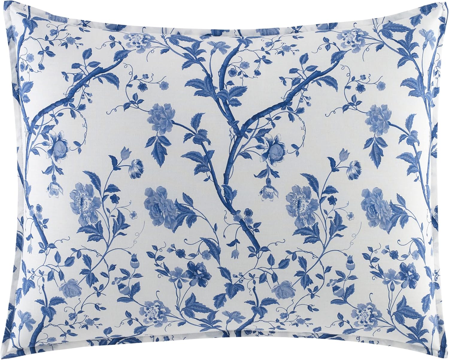 Laura Ashley Home - Twin Comforter Set, Reversible Cotton Bedding, Includes Matching Sham with Bonus Euro Sham & Throw Pillows (Elise Blue, Twin)