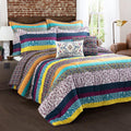 Lush Decor Boho Stripe Oversized Reversible 7 Piece Comforter Set, Full/Queen, Plum & Yellow