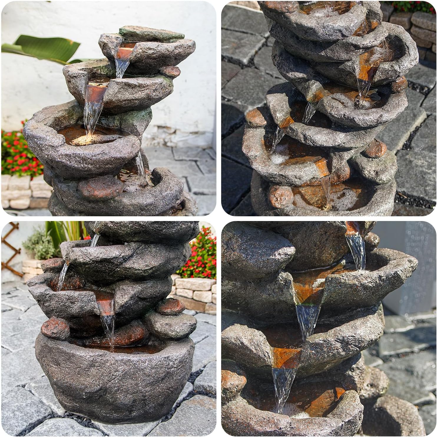 YZM 10-Tier Cascading Rock Water Fountain Outdoor Garden Waterfall Fountains Patio Backyard Deck Porch Pond Art Decor for Outside 39.76' H Outdoor Feature with LED Lights