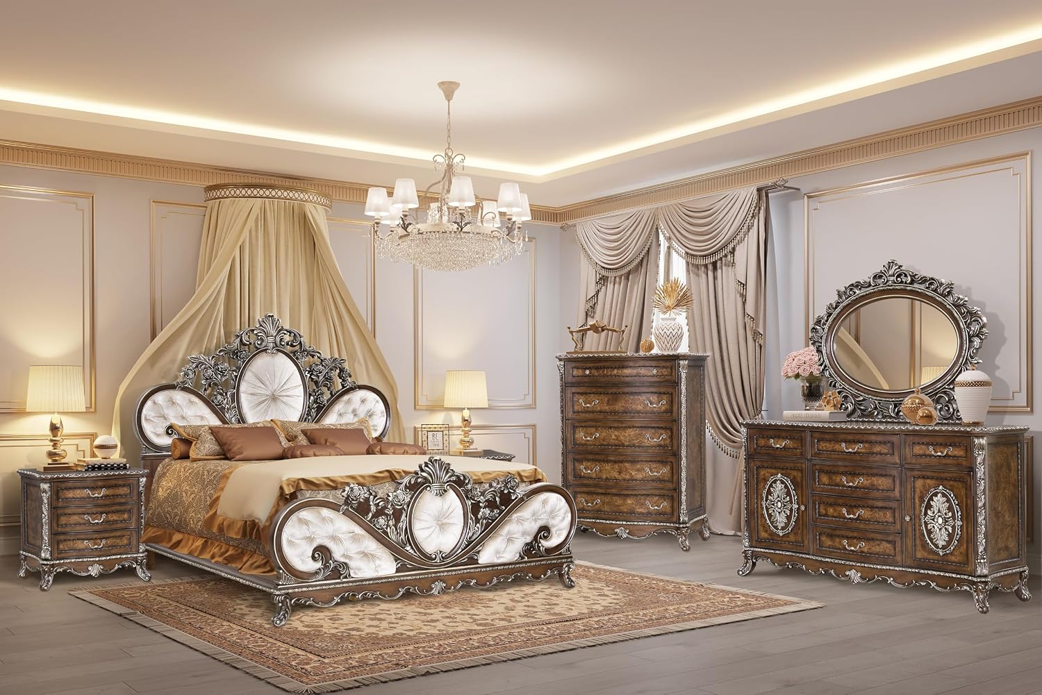 Acme Devany Wood & Fabric Upholstered Queen Bed in Cream and Cherry