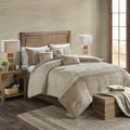 Madison Park Boone Cozy Comforter Set, Faux Suede, Deluxe Hotel Styling All Season Down Alternative Bedding Matching Shams, Decorative Pillow, California King (104 in x 92in), Rustic Tan 7 Piece