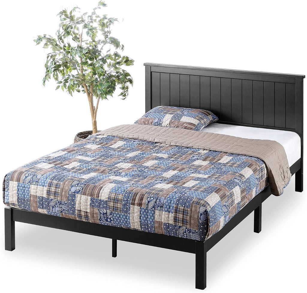 Zinus Santiago Wood Platform Bed Frame, Wood Slat Support, No Box Spring Needed, Easy Assembly, King, Black