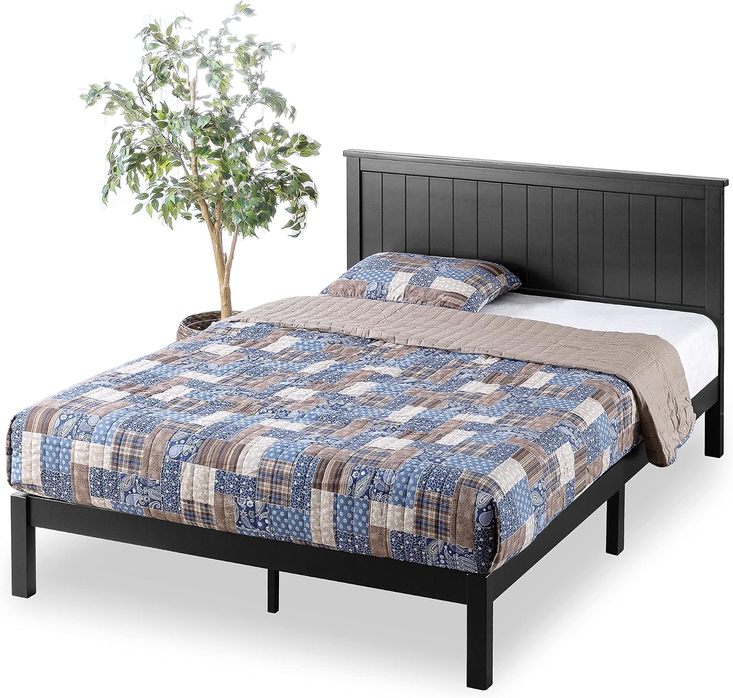 Zinus Santiago Wood Platform Bed Frame, Wood Slat Support, No Box Spring Needed, Easy Assembly, King, Black