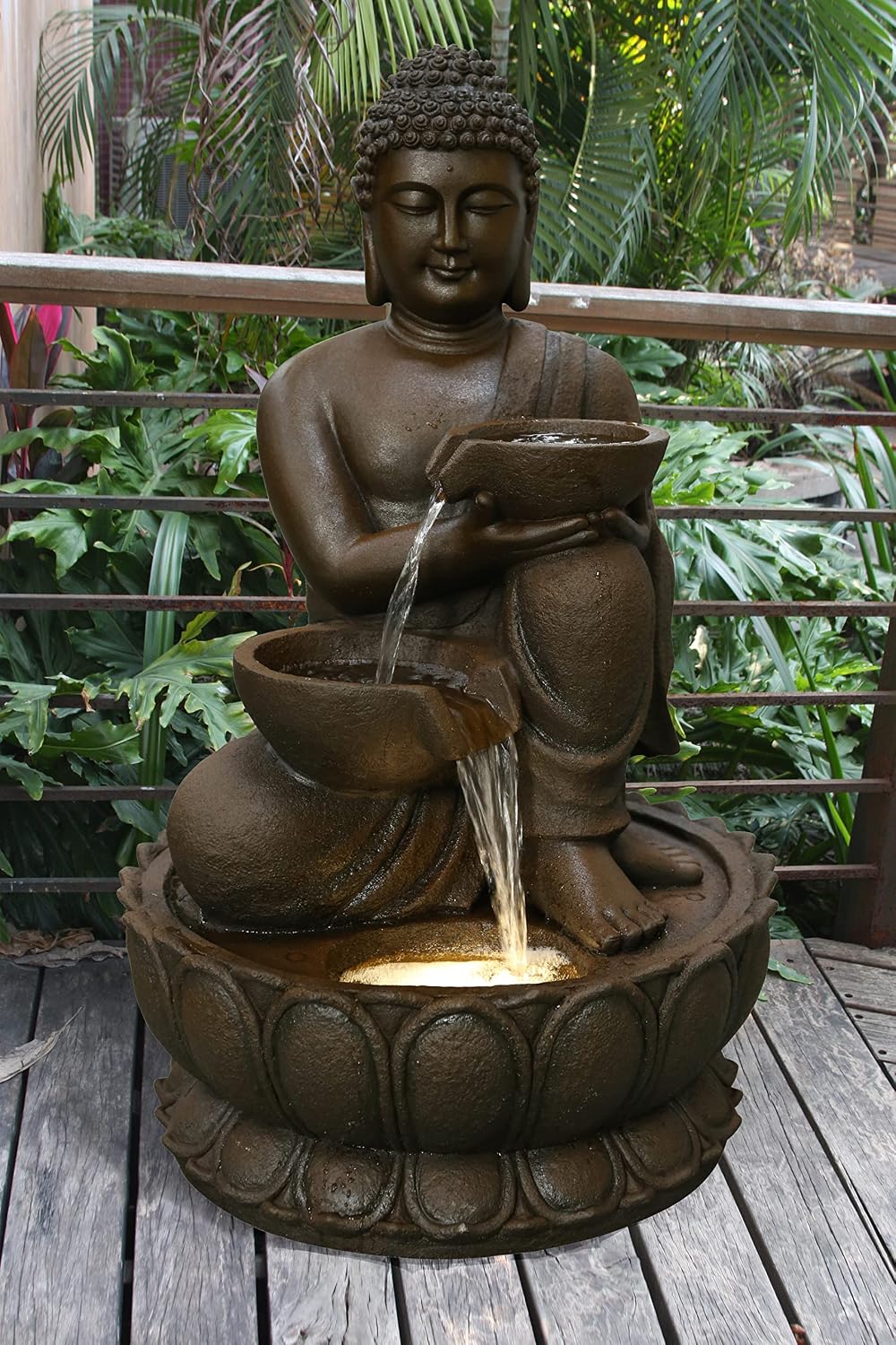 Hi-Line Gift-Large Buddha Fountain W/LED Light in/Outdoor Fountain Resin Garden Decor