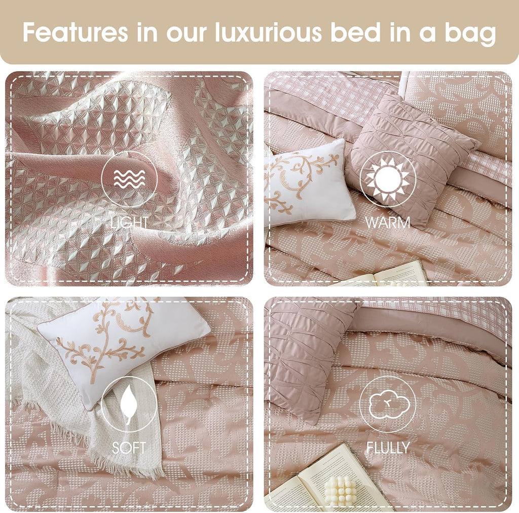 Stratford Park Blush Paisley Comforter Set Queen Size, 14 Piece, Jacquard Bedding Sets & Collections,1 Flat Sheet,1 Fitted Sheet, Pillow Shams Bedskirt
