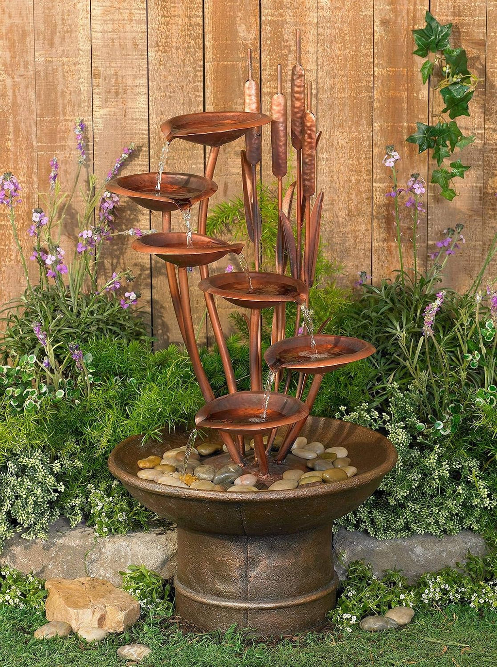 Ashton Water Lilies and Cat Tails 33' High Large Asian Indoor Outdoor Cottage Core Decor Resin Floor Fountain Standing Waterfall Tiered Water Feature for Outside Garden Patio Yard - John Timberland