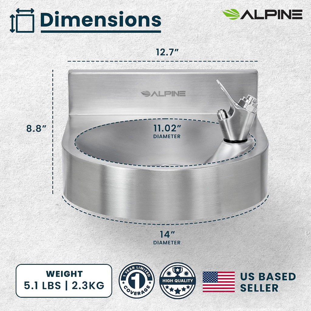 Alpine Water Drinking Fountain Wall Mounted - Commercial Hydration Station for Indoor & Outdoor in School, Parks, Courts & More (Stainless Steel)