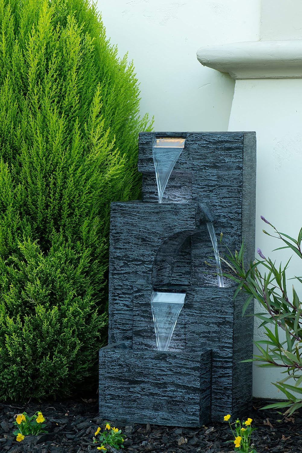 Bond Manufacturing Y95863 Malibu Tiers 32' Tall Lighted Zen Fountain, Gray