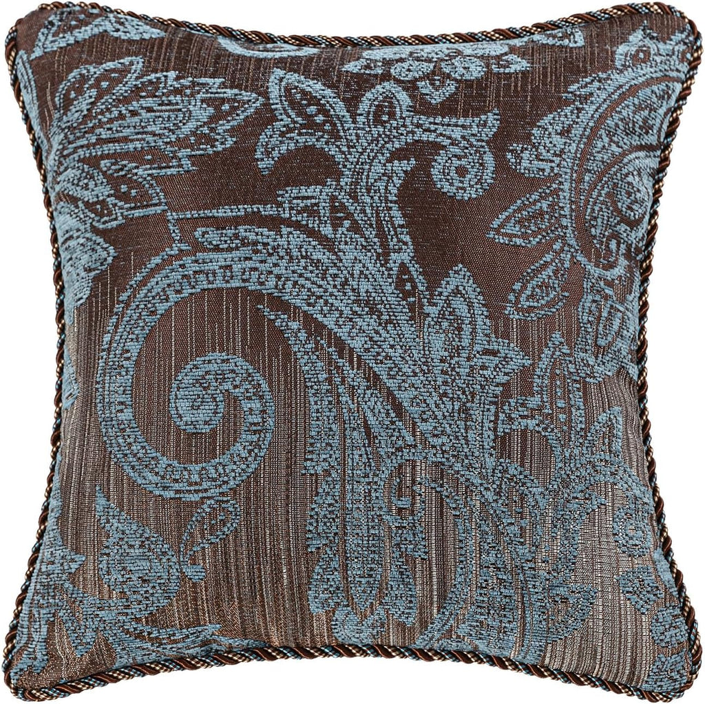 Loom and Mill 9-Piece Queen Comforter Set, Vintage Paisley Jacquard Comforter Sets Queen Size, All Season Soft Bedding Sets with Euro Shams, Bedskirt, Filled Decorative Pillow(Dark Brown+Blue, Queen)