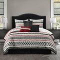 Startford Park Striped Comforter Set, 7 Piece,Black & Red, Bed Size Queen,Jacquard & Clip Geometric All Season Premium Bedding Set