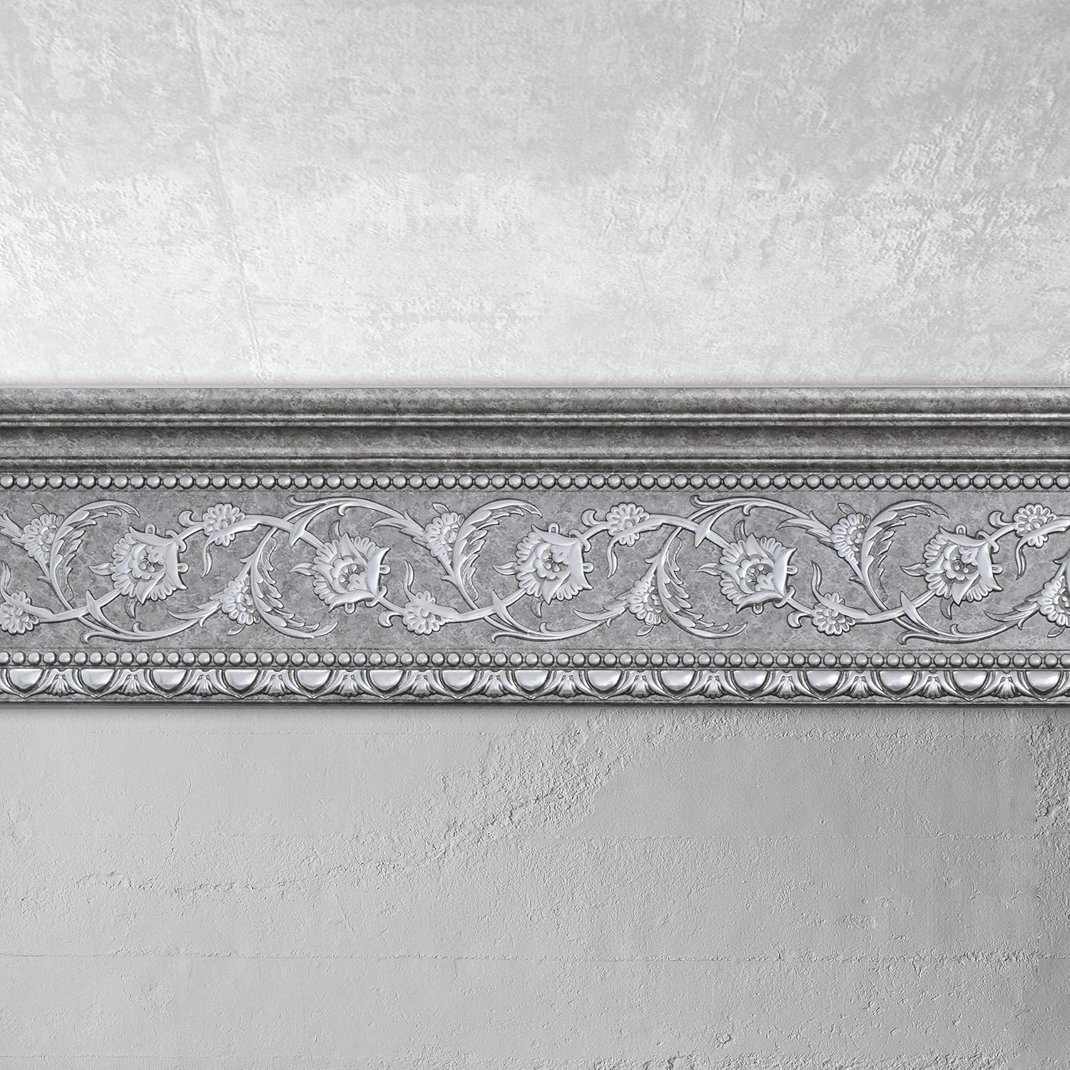 6-Piece Crown Molding Crown Decor Set, Molding Trim for Walls, 92 Inches, Grey and Silver