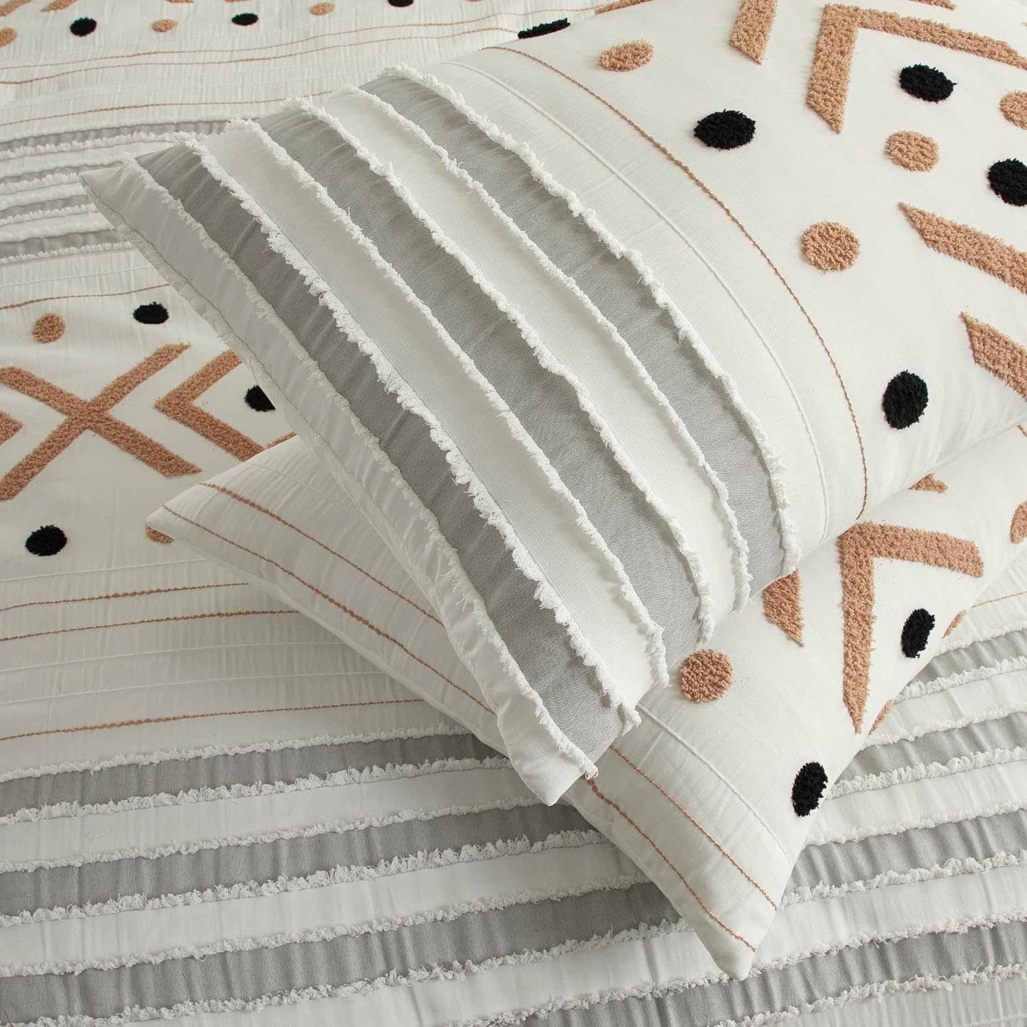 Stratford Park Taupe Terry Embroidery Comforter Set California King Size, 7 Piece Geometric Bedding Set, All Season Home Decor, Matching Pillow Shams, Bedskirt, Decorative Pillows