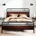 SHA CERLIN Full Size Bed Frame with Wooden Headboard and Footboard, Rounded Corner Metal Structure, Heavy Duty Slats with Under-Bed Storage, No Box Spring Needed, Mahogany