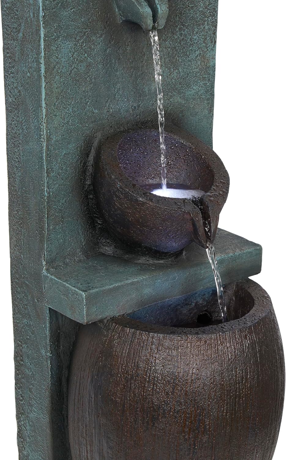 Alpine Corporation TZL388 32' 3 Tier Jar Fountain with LED Lights, Elegant Outdoor Water Feature for Garden, Patio, Backyard, Home Décor, Ceramic Water Fountain & Landscape Decorations, Gray