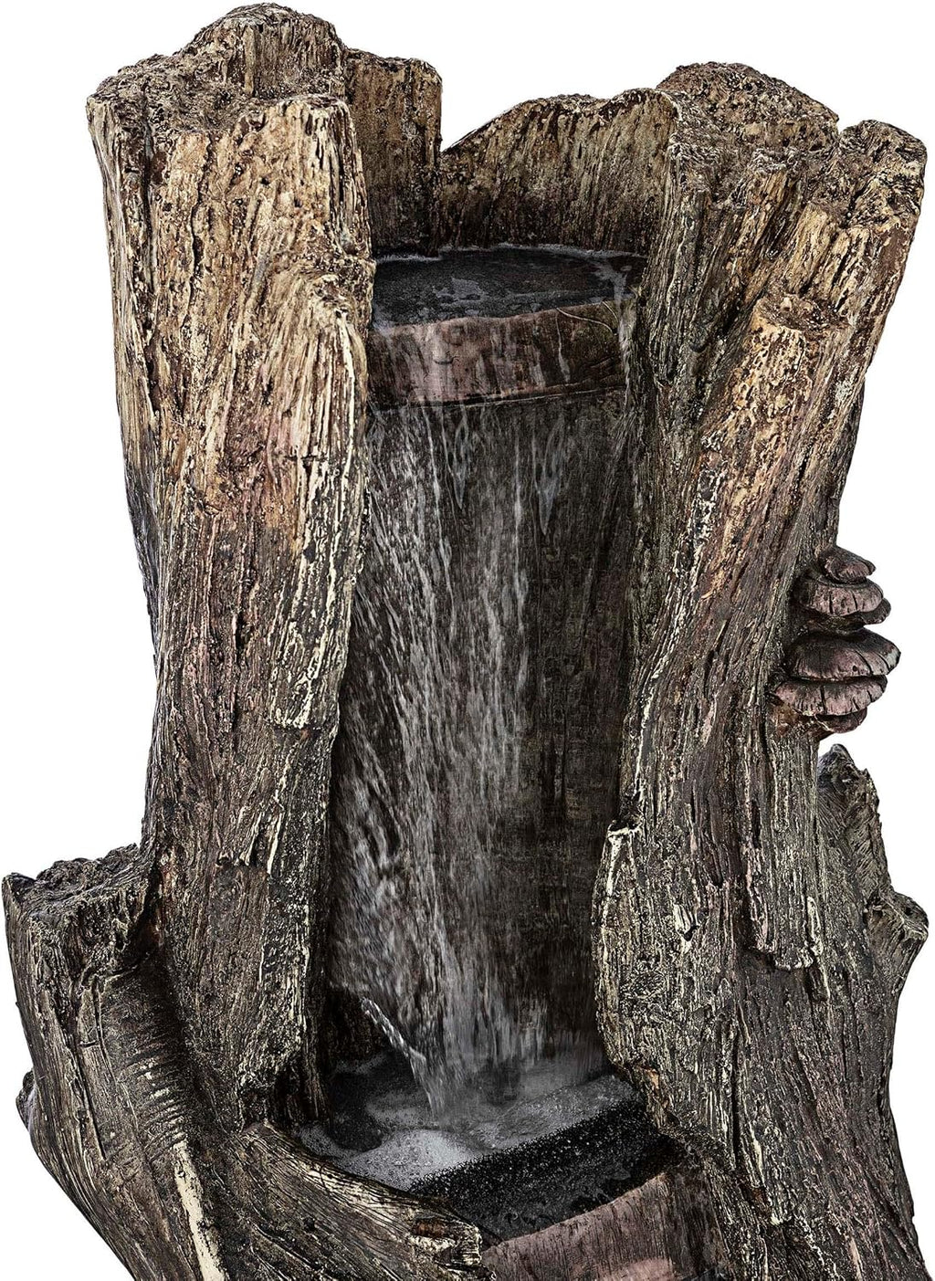 Alpine Corporation WIN258 Outdoor Rainforest Waterfall Tree Trunk Floor Fountain with LED Lights, Tiered Garden Decor, 41' H, Brown