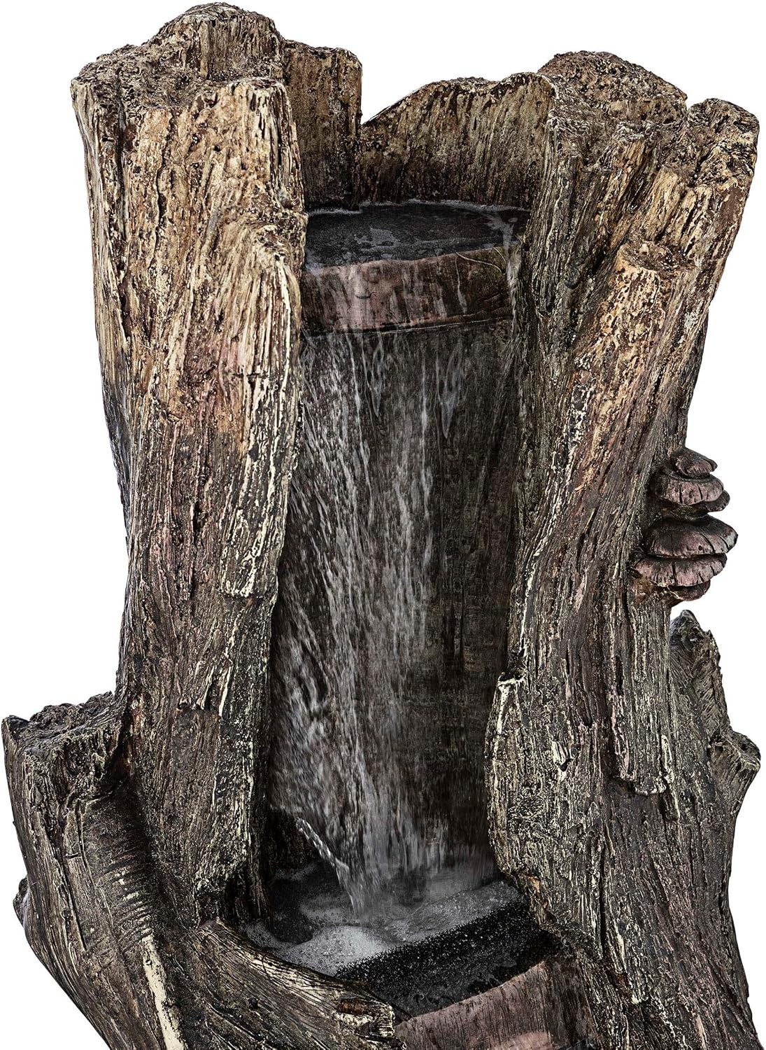 Alpine Corporation WIN258 Outdoor Rainforest Waterfall Tree Trunk Floor Fountain with LED Lights, Tiered Garden Decor, 41' H, Brown