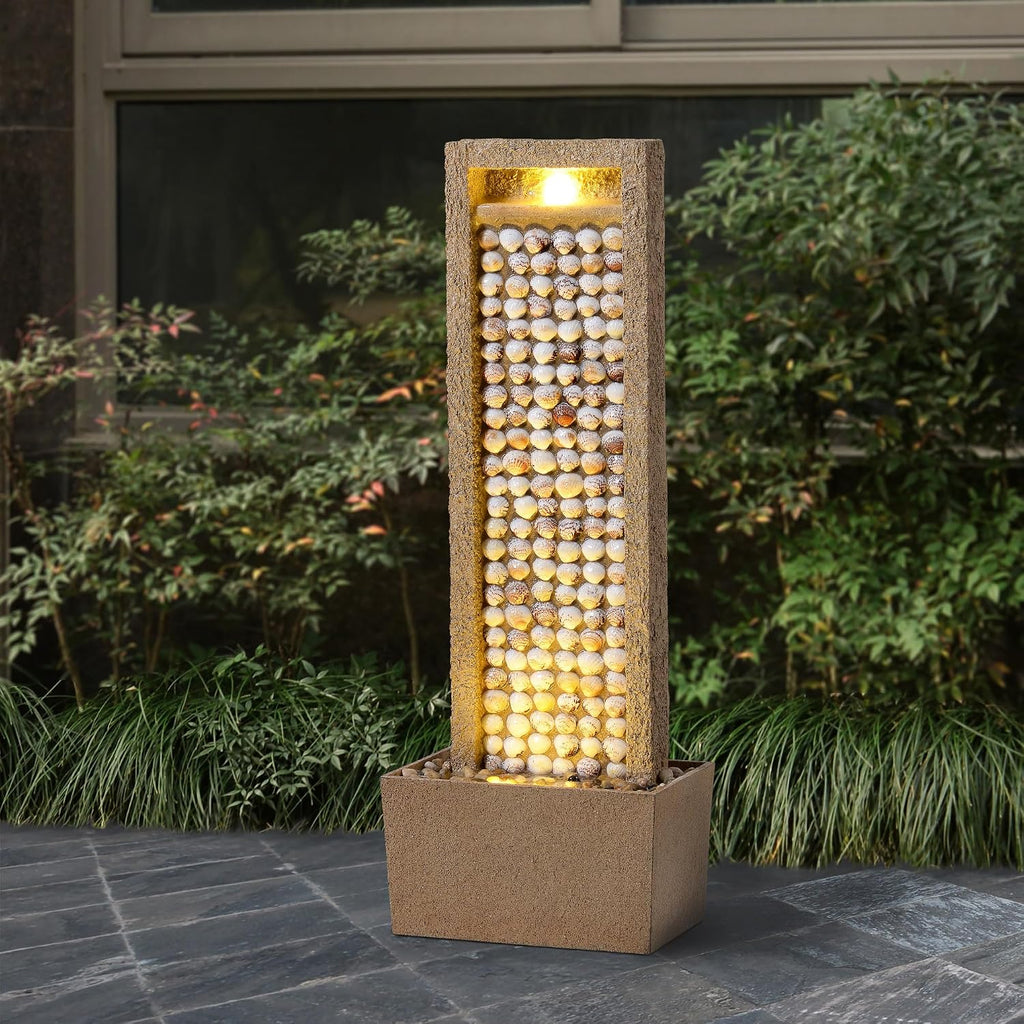 Teamson Home Coastal Seashells Design Outdoor Water Fountain–Warm Glow Lighting with Steady Flow & Electric Pump, Brown